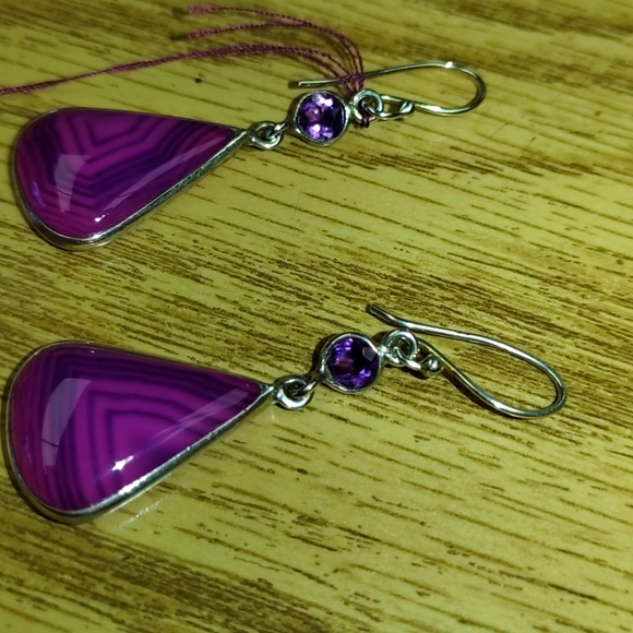 New purple Agate Sterling Silver earrings - Picture 3 of 6